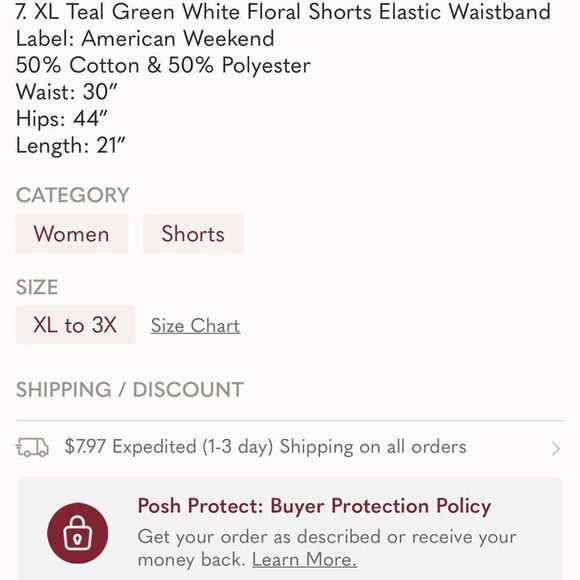 American Weekend Floral Bermuda Shorts XL Green White - Picture 7 of 7